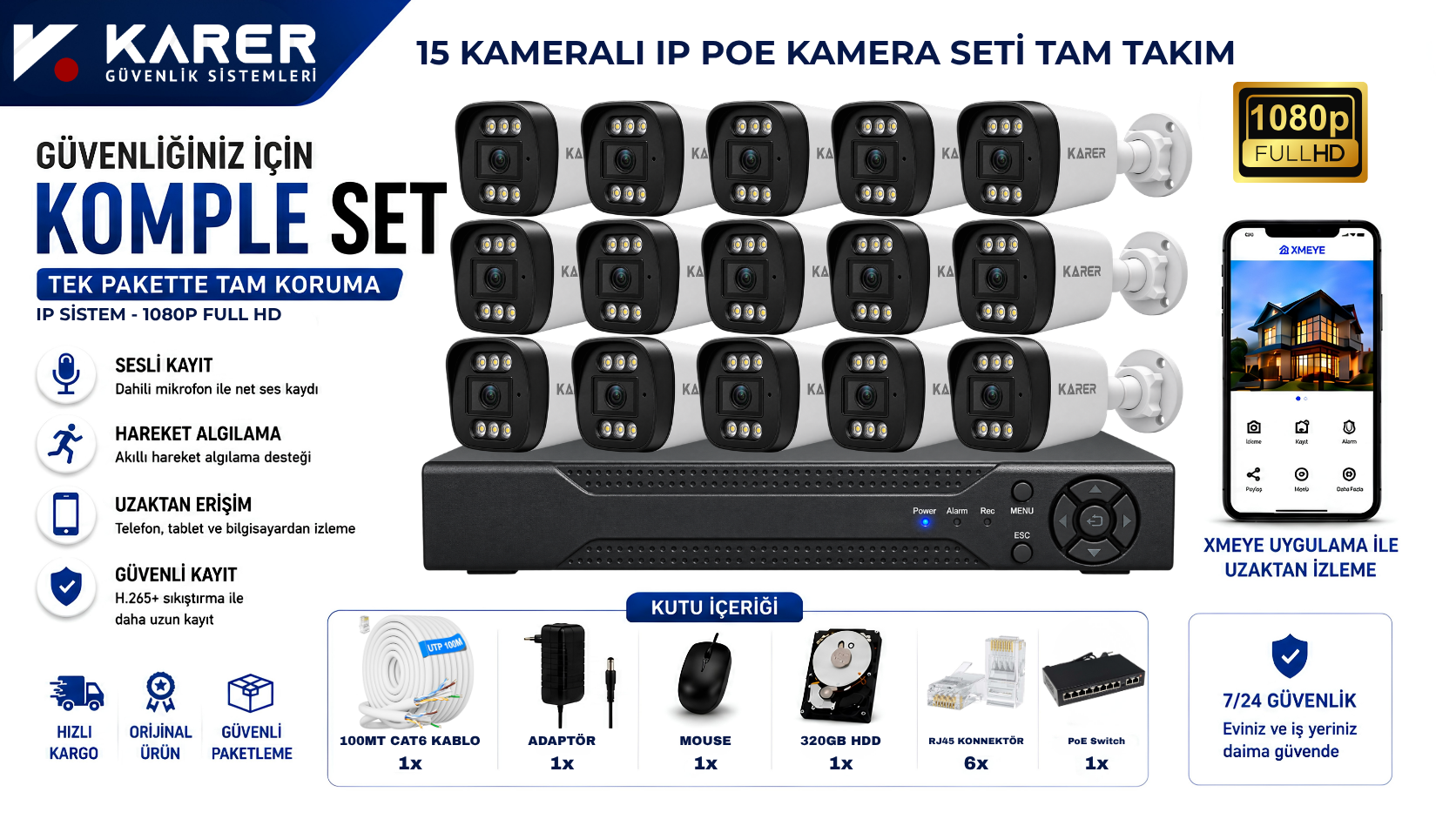 ExitCam 15 Kameralı 5MP Full HD IP PoE Güvenlik Seti (320GB HDD Takılı)