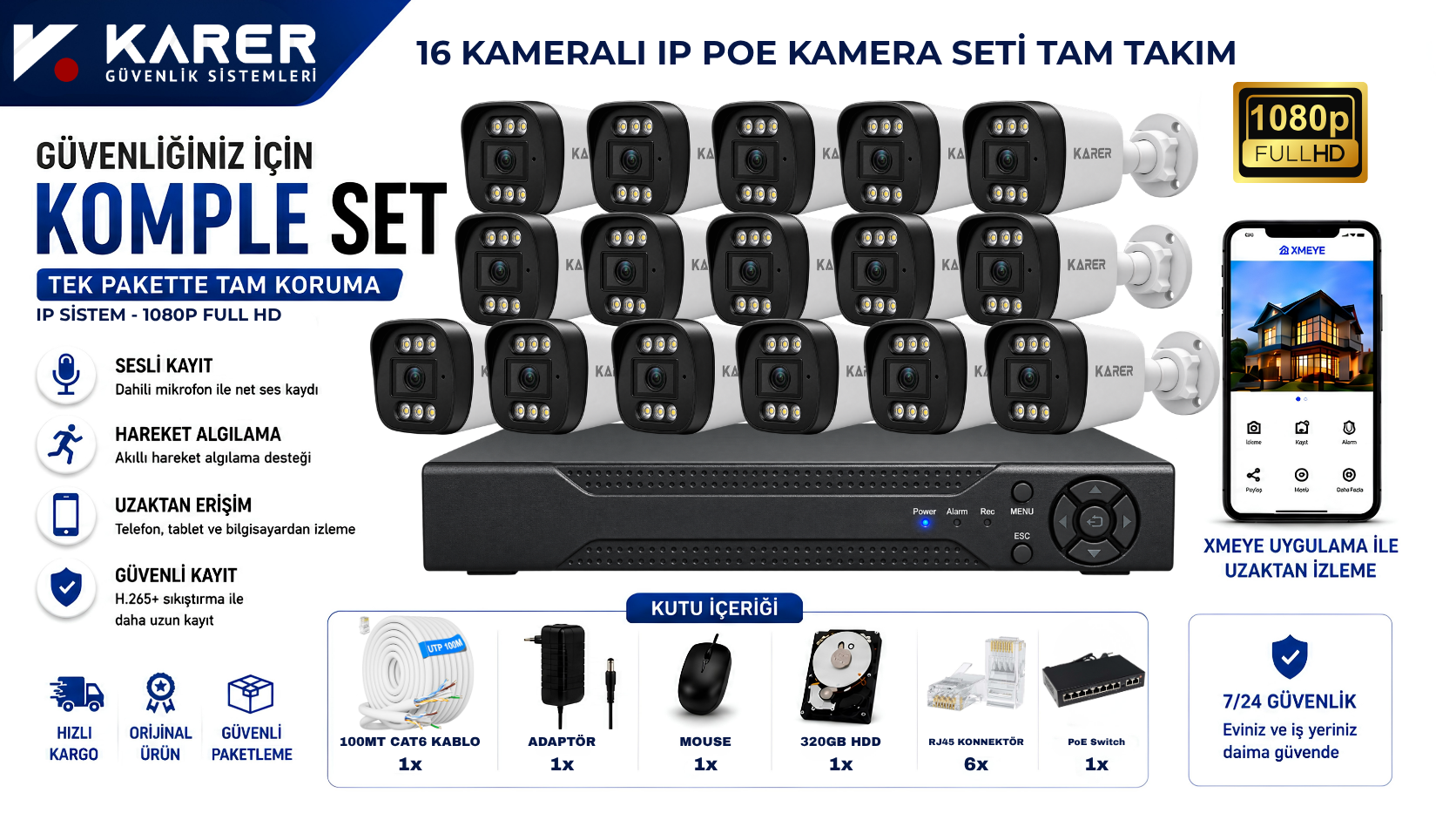 ExitCam 16 Kameralı 5MP Full HD IP PoE Güvenlik Seti (320GB HDD Takılı)