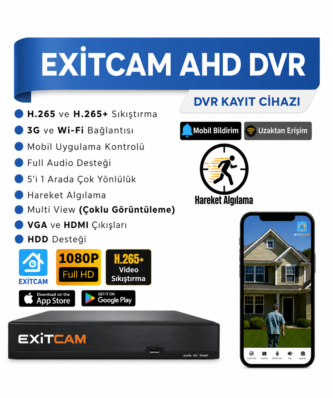 ExitCam 2 Kameralı 5 MP Ultra HD AHD Güvenlik Kamera Sistemi (1 TB HDD Takılı, Gece Renkli, Dahili Mikrofonlu) Görsel 6