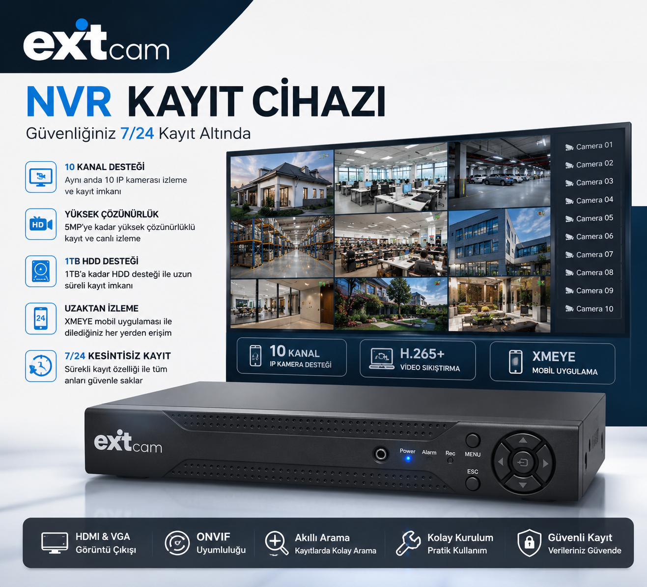 ExitCam 4 Kameralı 5 MP IP PoE Güvenlik Kamera Sistemi (320 GB HDD Takılı, Gece Renkli, Dahili Mikrofonlu) Görsel 4