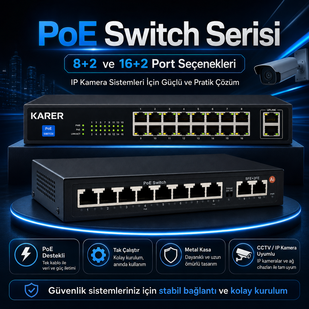 ExitCam 4 Kameralı 5 MP IP PoE Güvenlik Kamera Sistemi (320 GB HDD Takılı, Gece Renkli, Dahili Mikrofonlu) Görsel 6