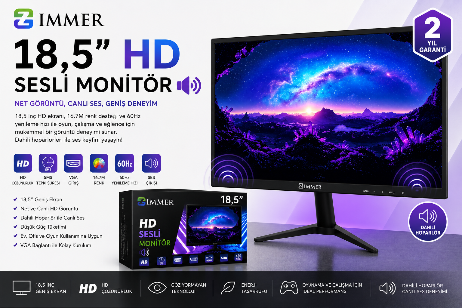 Zimmer 18,5 İ̇nç Hd Moni̇tör Sesli̇